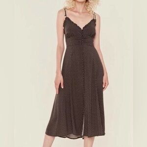 Auguste Brown Polka Dot Midi Dress – Size US 4 – Boho Romantic. 🌷